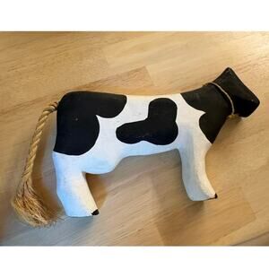 Rustic Wooden Cow Figurine Hand Painted Folk Art Farmhouse Cottagecore Decor